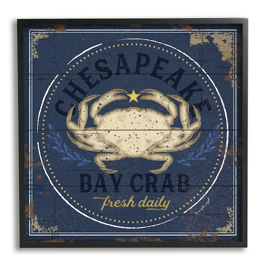 Stupell Industries Vintage Chesapeake Bay Crab Sign Nautical Marine Life in Frame Wall Art